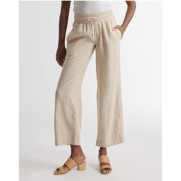 Quince 100% European Linen Wide Leg Pants Medium Tan Flax Pull On - Picture 1 of 12